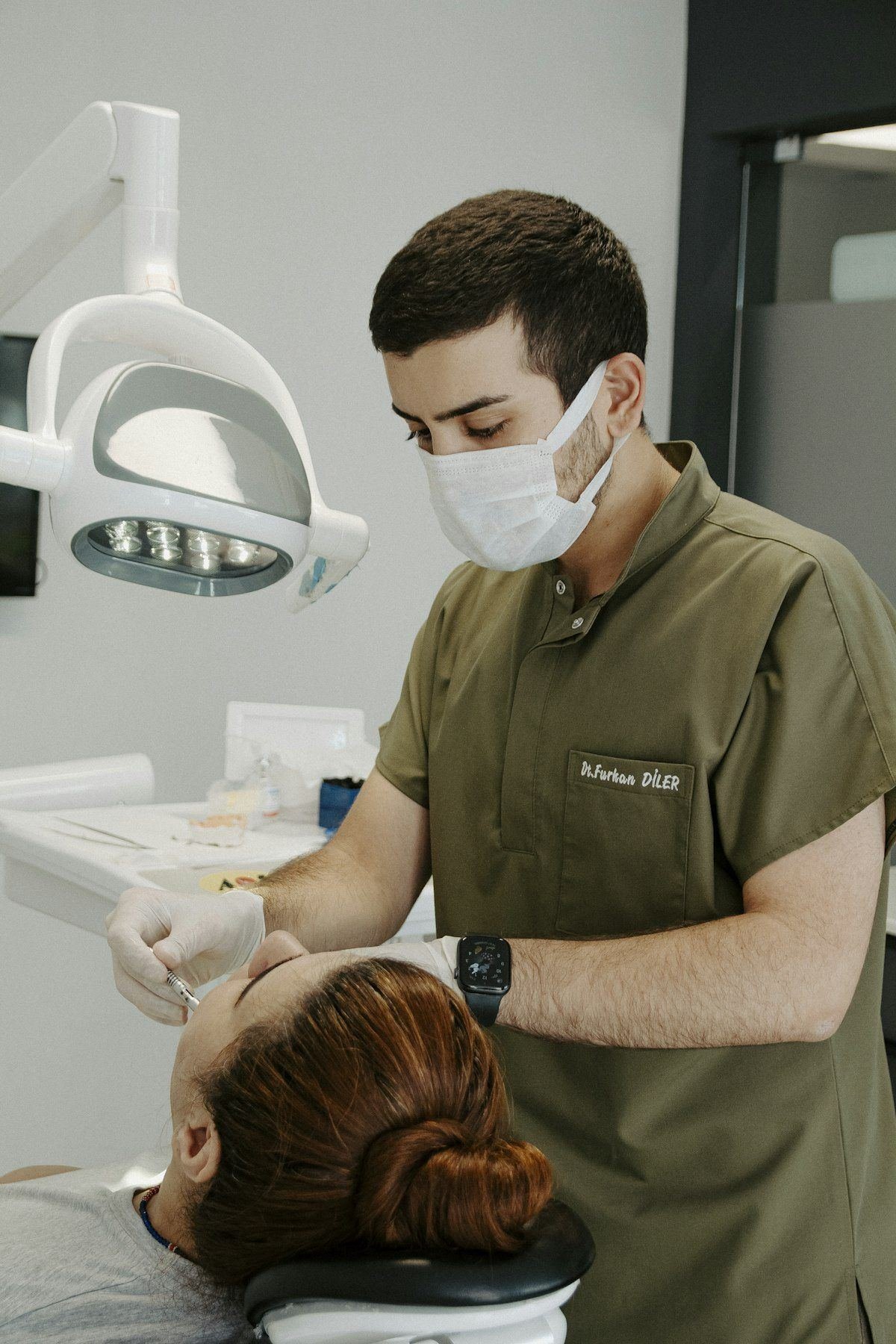 Dental preparation with gloved hands